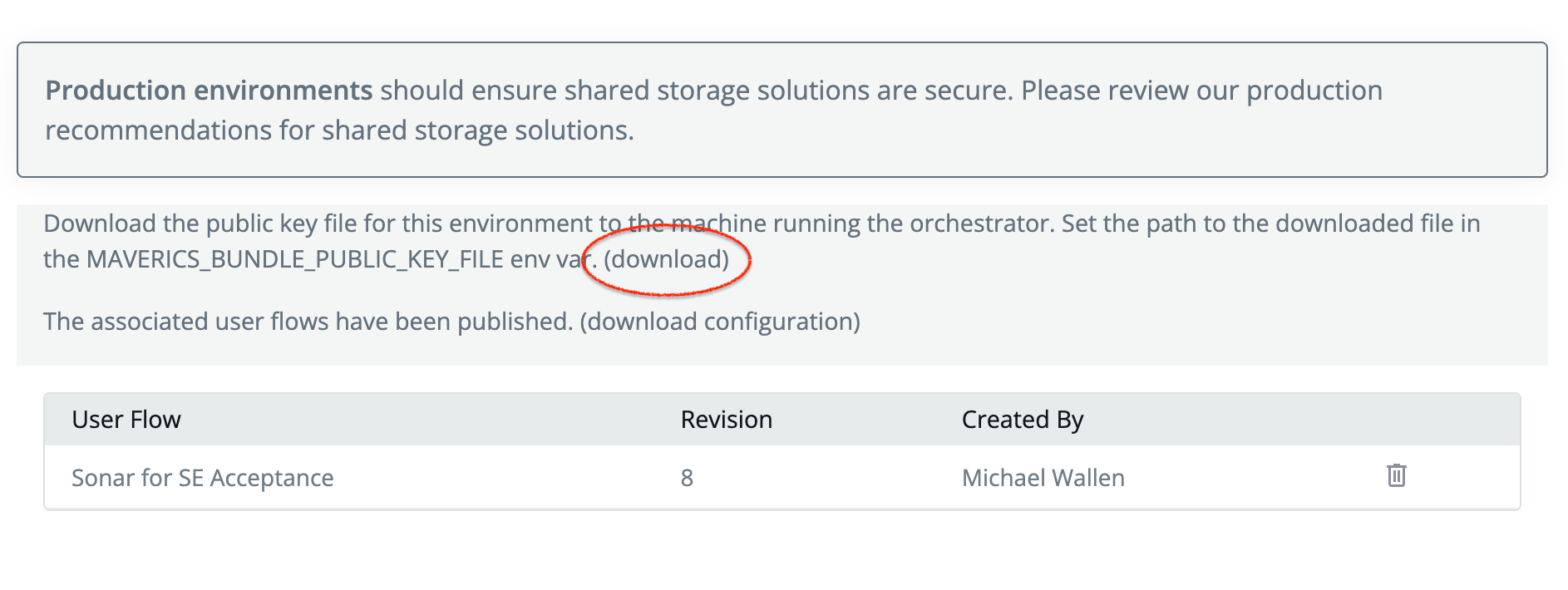 Go to an environment to download its public key.