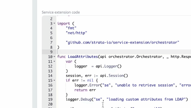 Service extension code editor