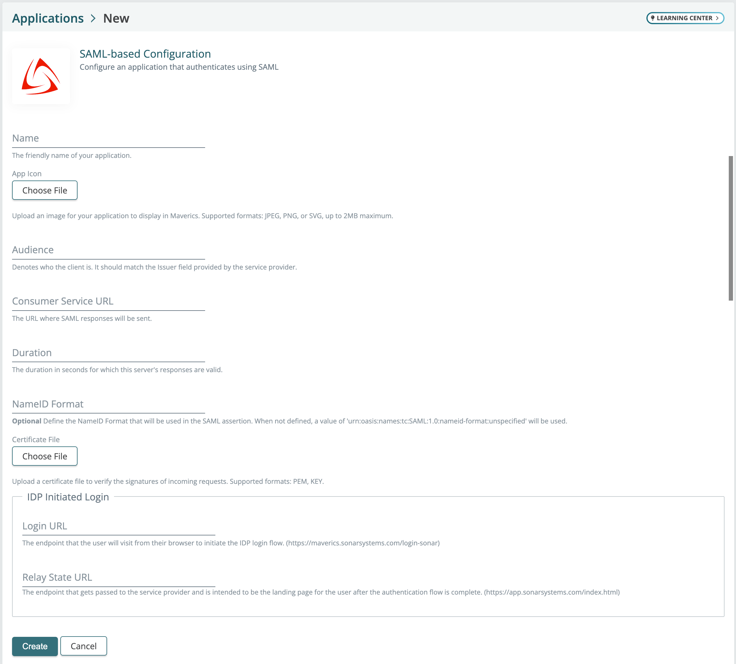SAML app configuration