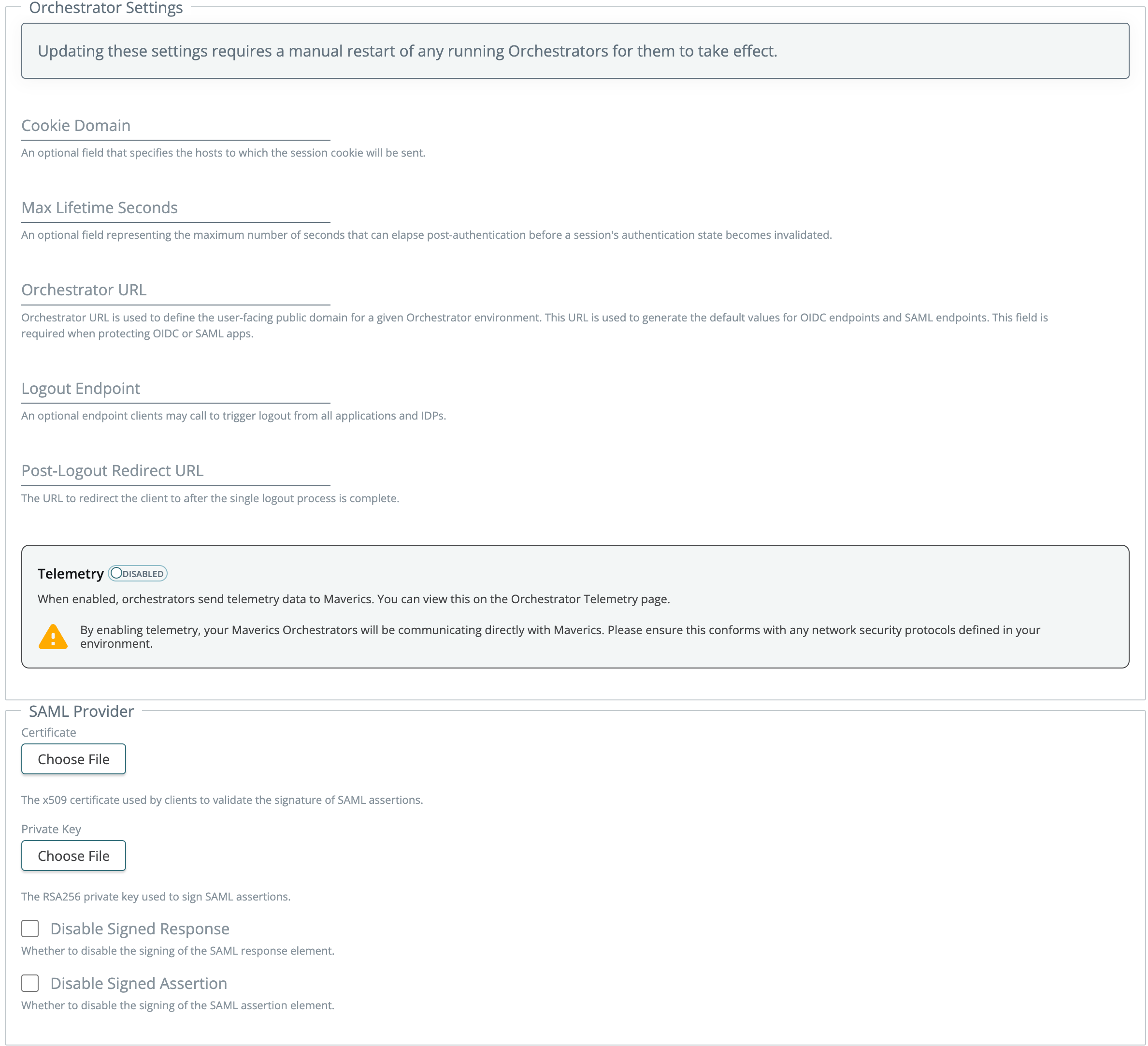 SAML environment configuration