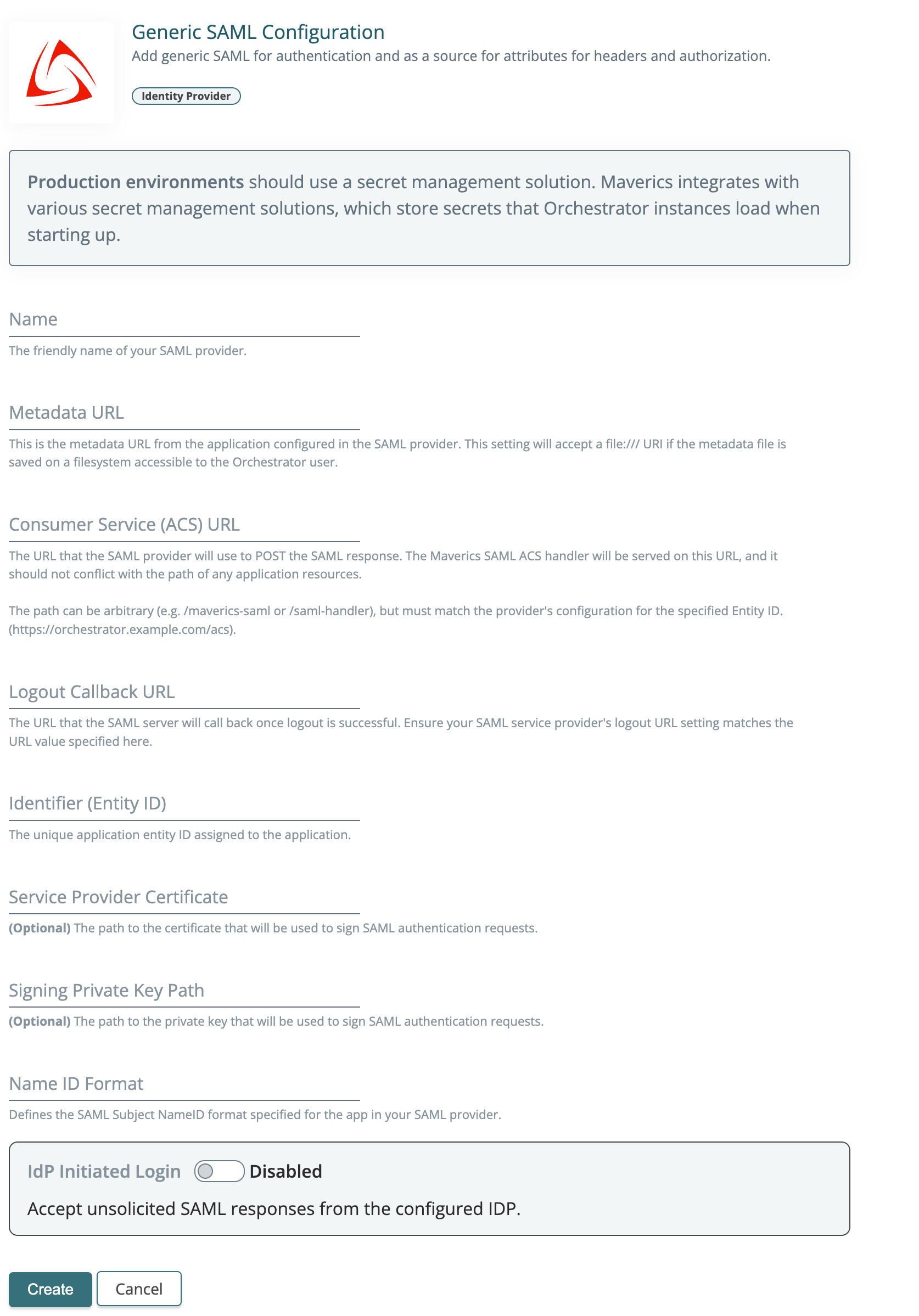 Generic SAML IDP configuration