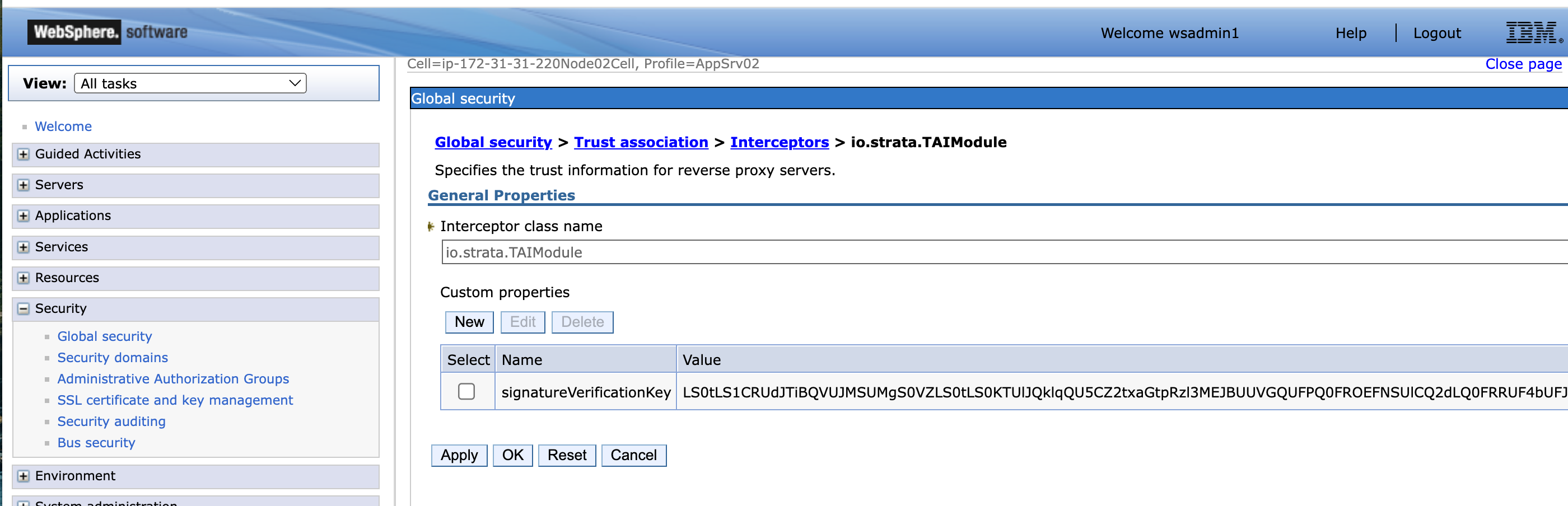 WebSphere Base64 encoded key property