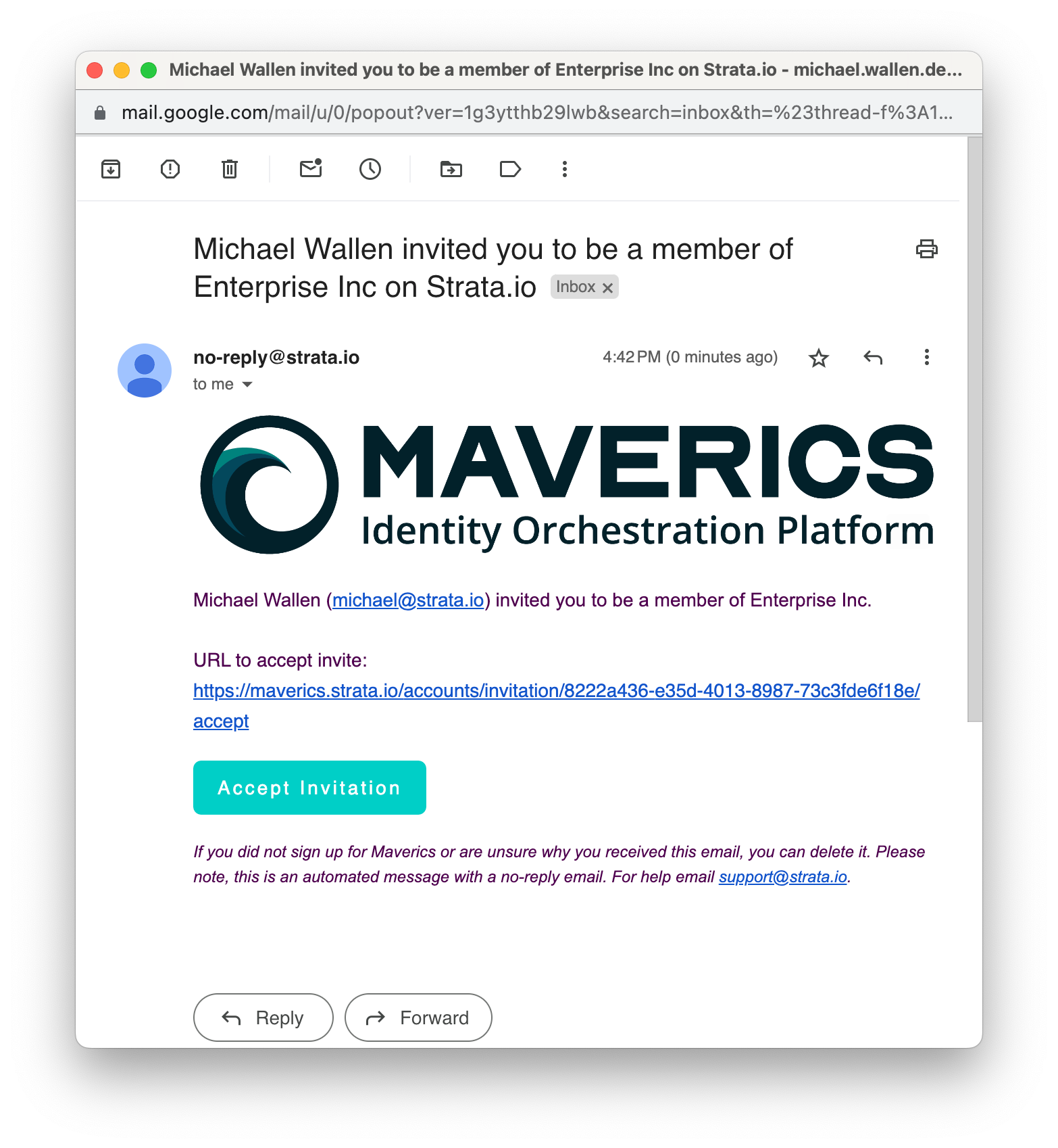 Invitation email
