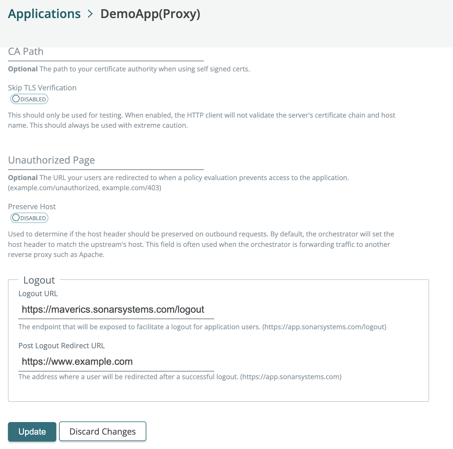 Proxy app logout